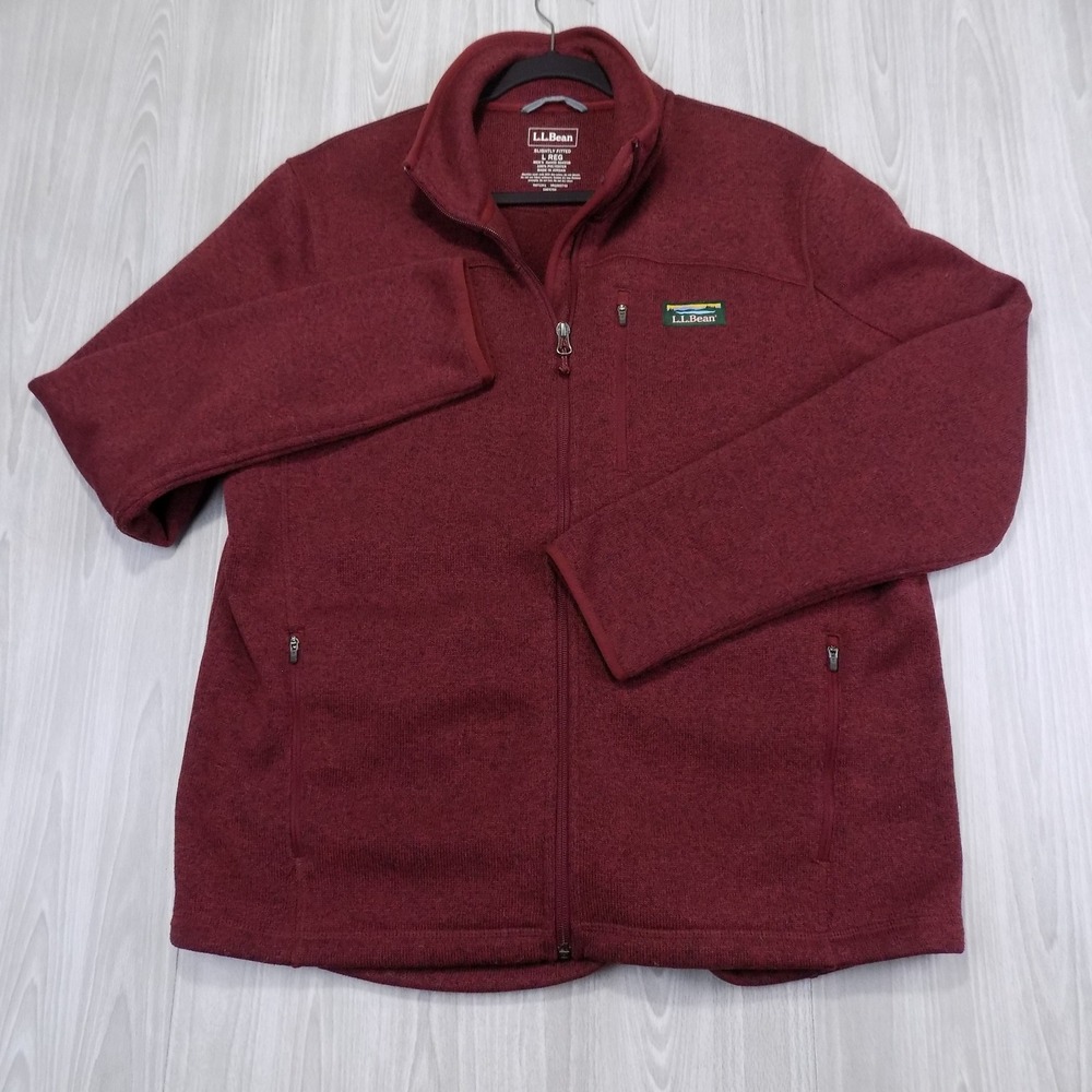 L.L. Bean Sweater Fleece Jacket Mens L Burgundy Full-Zip Casual Outdoor EUC